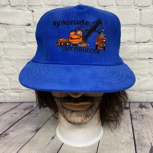 Vintage Oilfield Hat Cap Snapback Blue Corduroy Rope Syncrude Overburden Oilsand